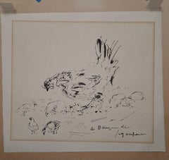 Andre Dunoyer De Segonzac (French, 1884-1974) Pen & Ink "Chickens" C.1930's