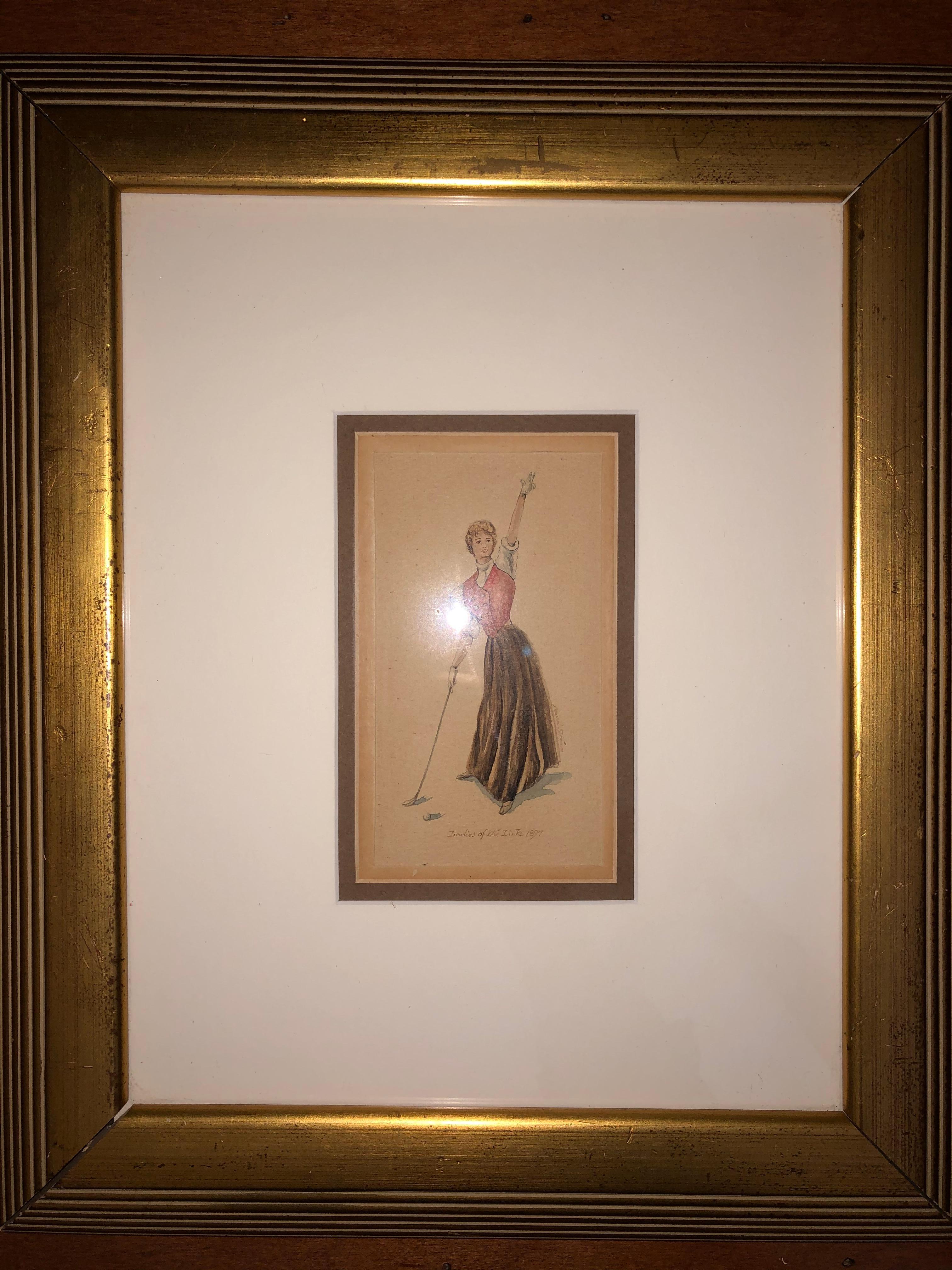 Maud Stumm Pair of original 19th Century Ladies Golf Watercolors For Sale 2