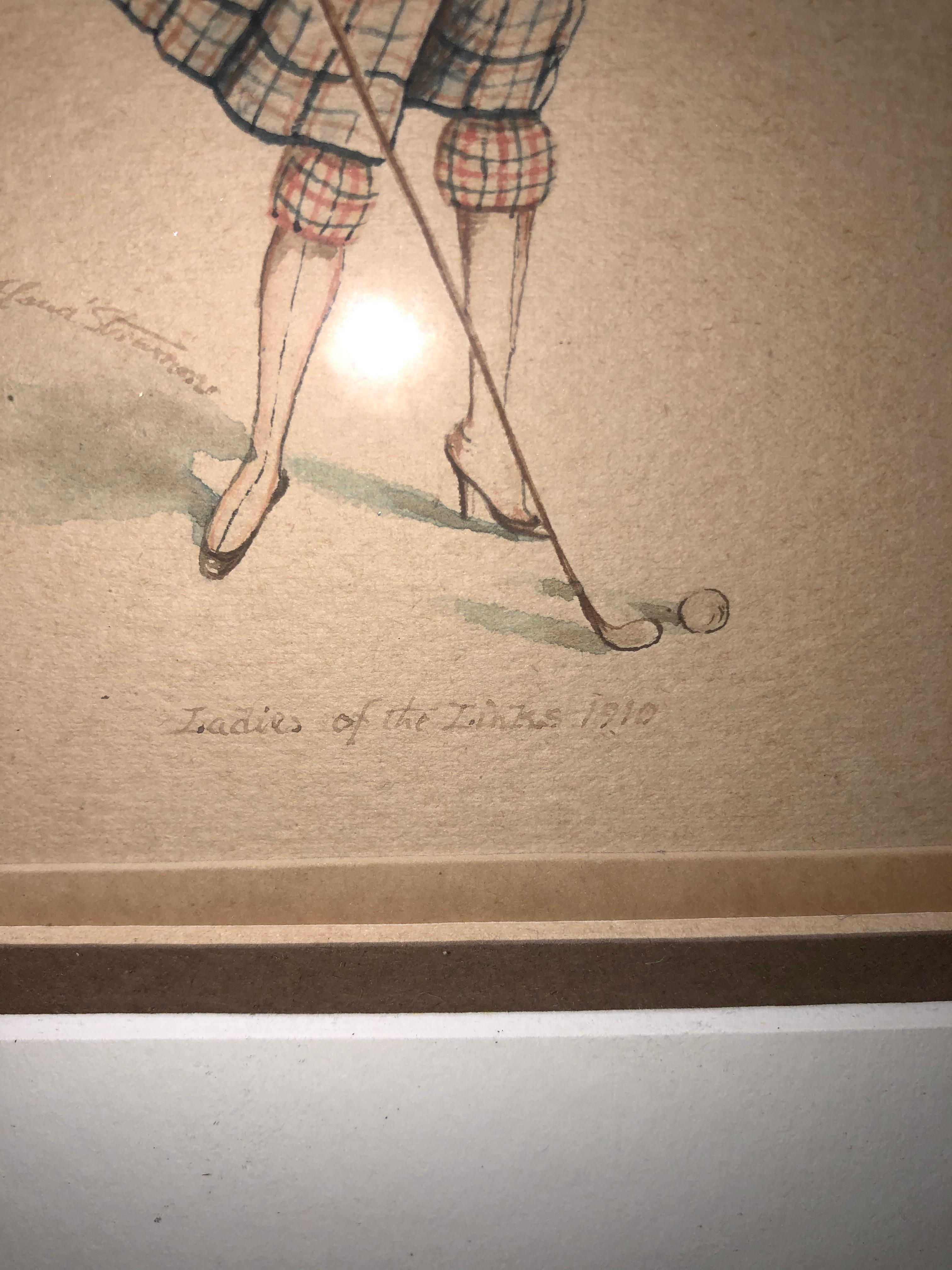 Maud Stumm Pair of original 19th Century Ladies Golf Watercolors For Sale 6