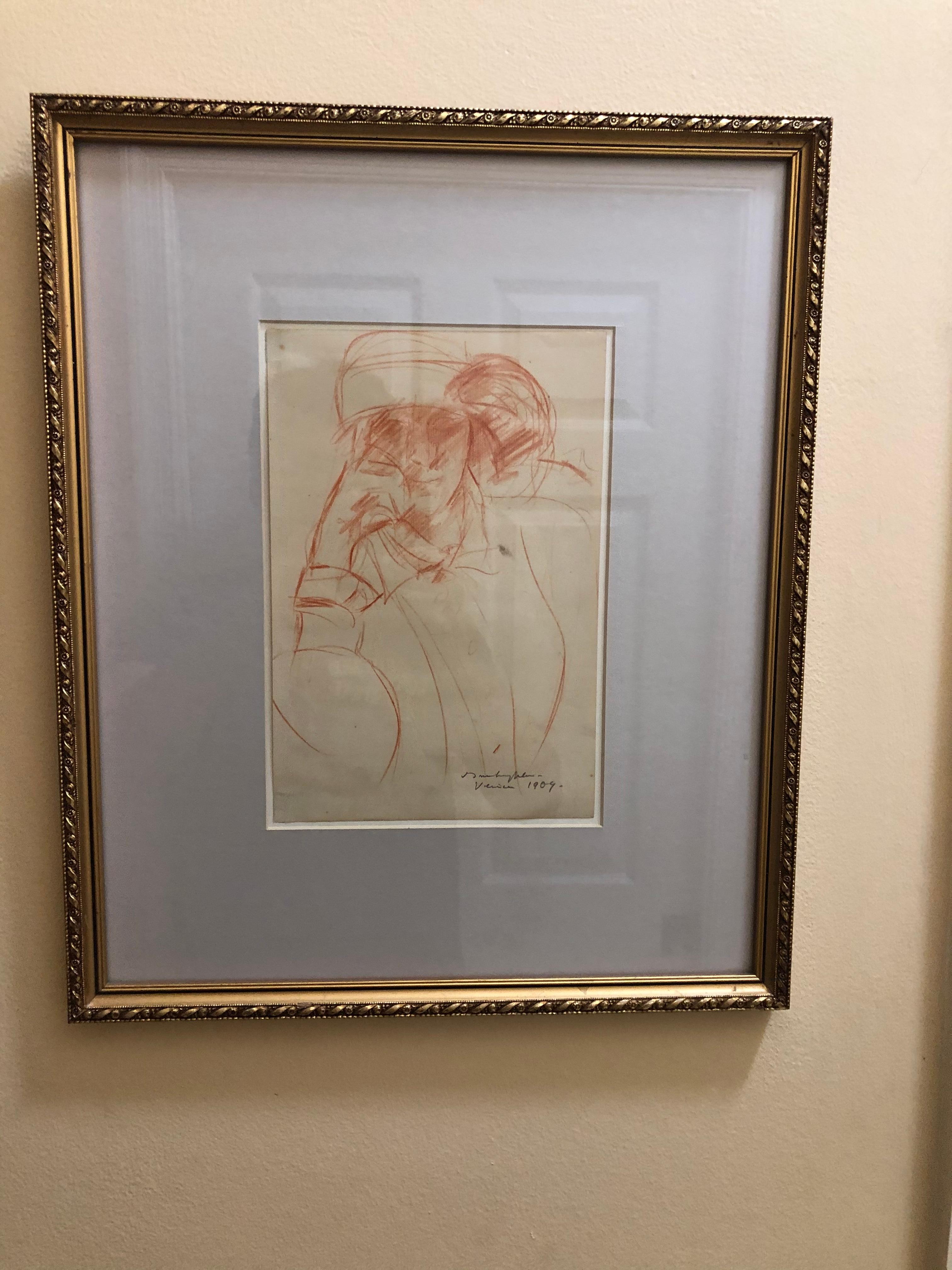 Early 20th Century Portrait in Venice Drawing For Sale 2