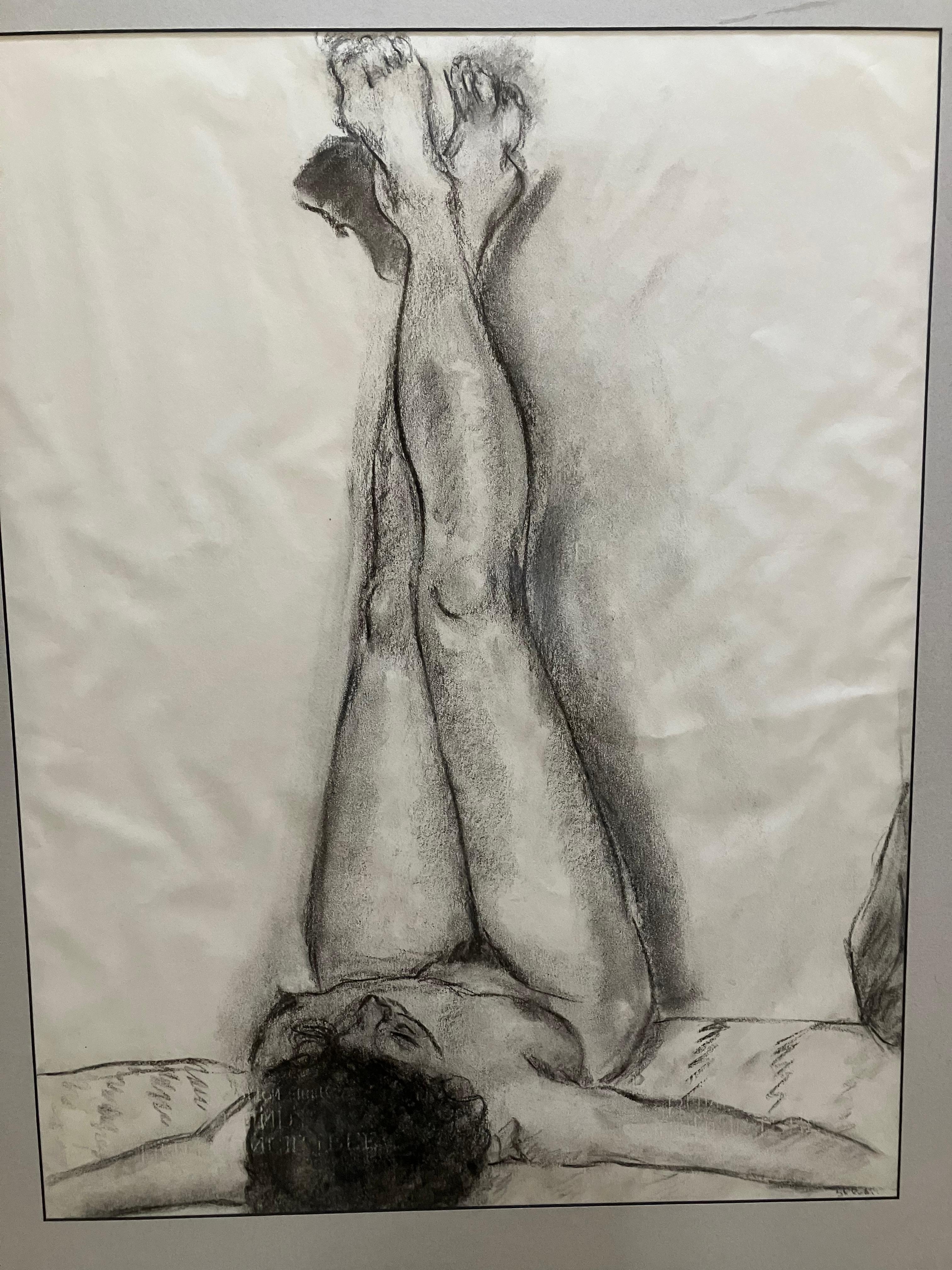Misterio de mediados de siglo, desnudo moderno. Muy bien dibujado a carboncillo o tiza sobre papel. Creo que es probablemente de mediados del siglo XX, está firmado abajo a la derecha, pero no puedo distinguirlo. La obra mide 21 1/2 pulgadas de alto