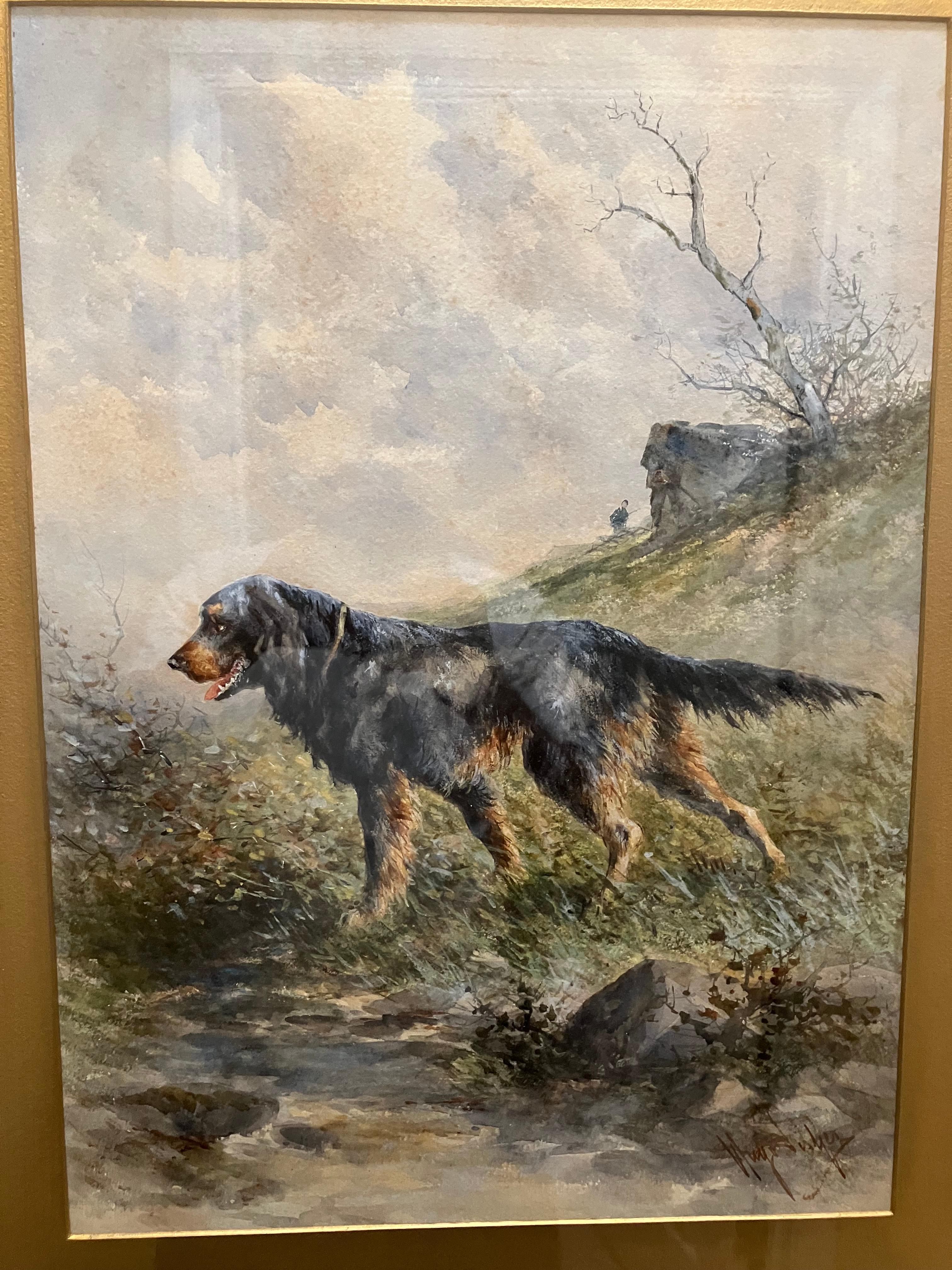Hugo A Fisher Setter dans un paysage - Marron Animal Art par Unknown