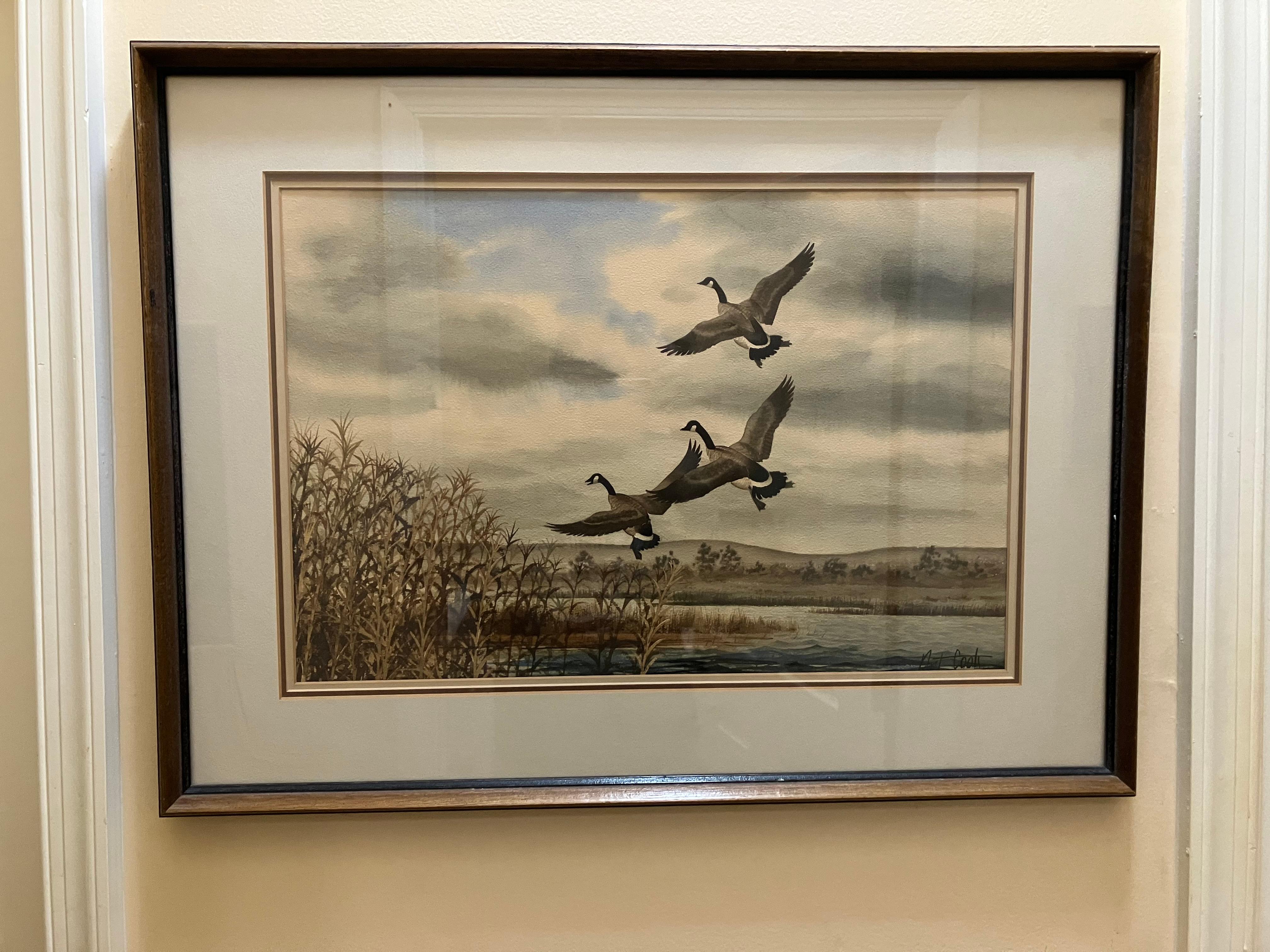 Arthur “Art” Cook Snow Geese Coming In - Brown Animal Art by Unknown