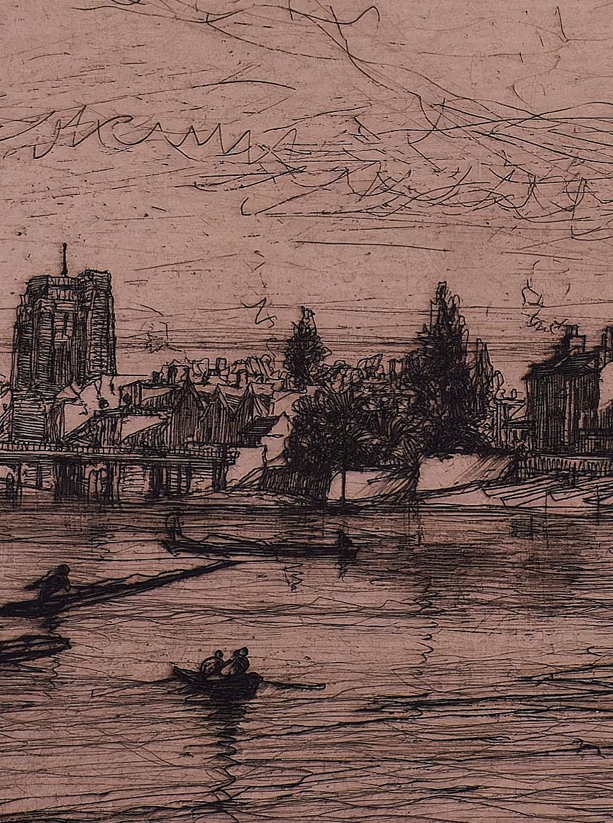 Sir Francis Seymour Haden (1818-1910. Britisch) „Old Chelsea Church“ Radierung (Braun), Landscape Art, von Sir Francis Seymour Haden, R.A.