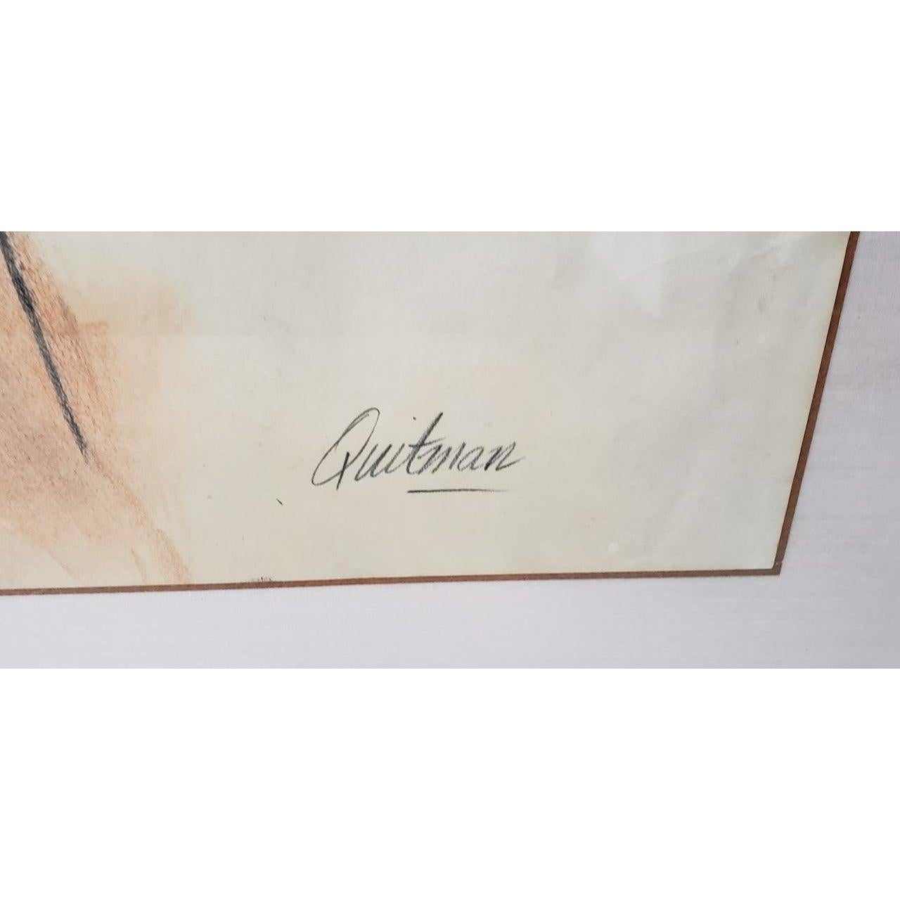 Gerahmte figurale Aktstudie in Holzkohle von John Quitman, Vintage 2