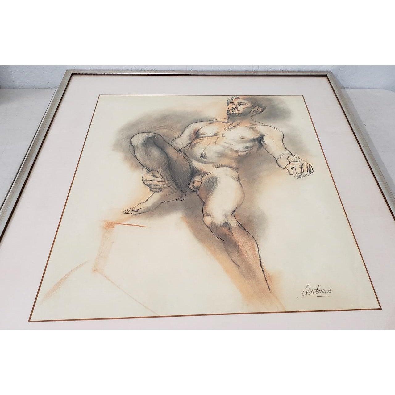 Gerahmte figurale Aktstudie in Holzkohle von John Quitman, Vintage 3