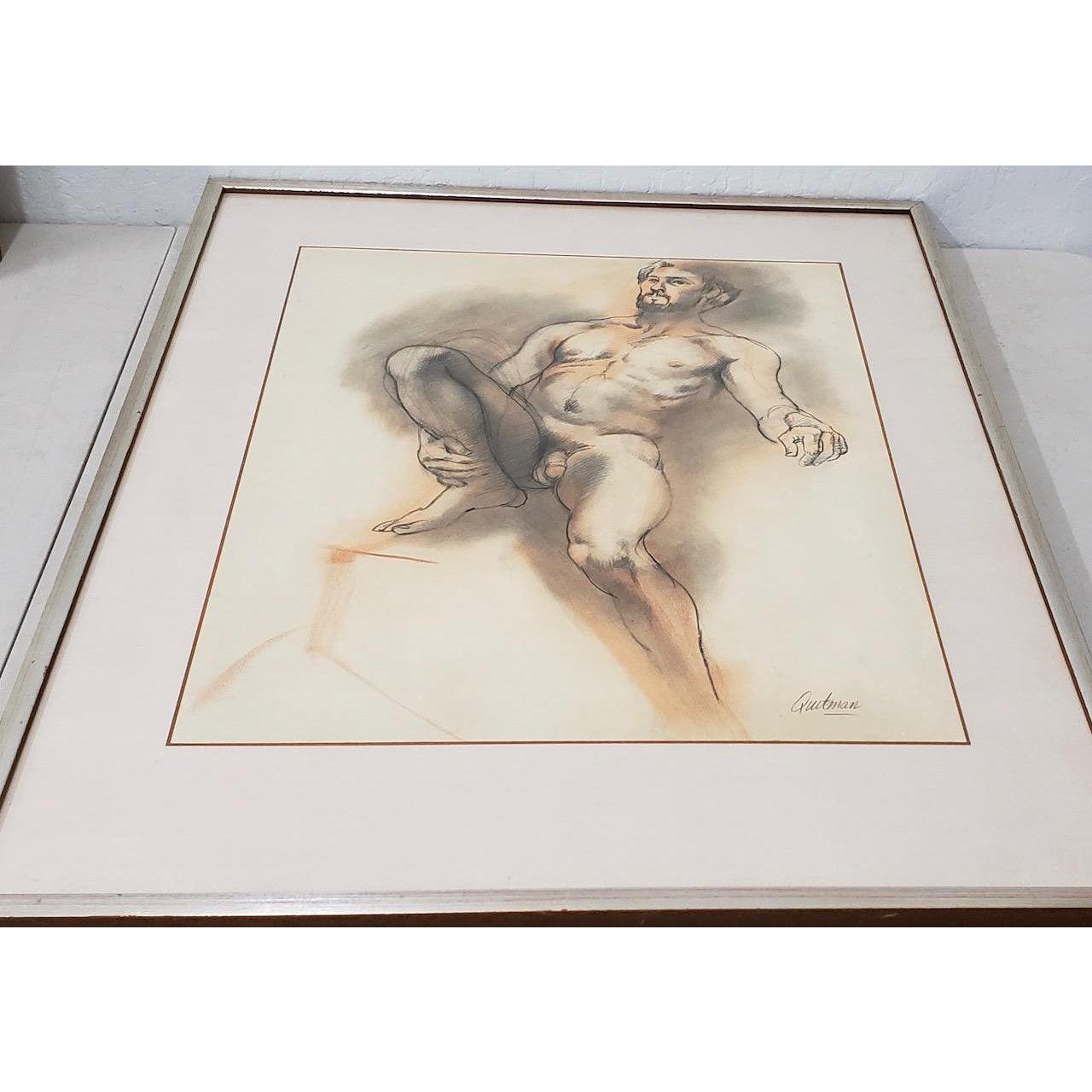 Gerahmte figurale Aktstudie in Holzkohle von John Quitman, Vintage 4