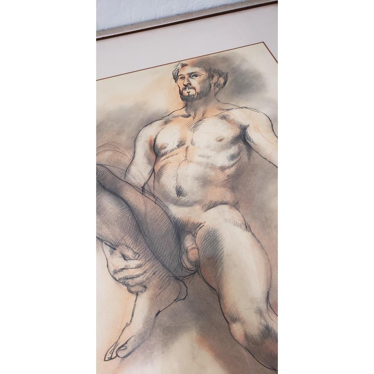 Gerahmte figurale Aktstudie in Holzkohle von John Quitman, Vintage 6