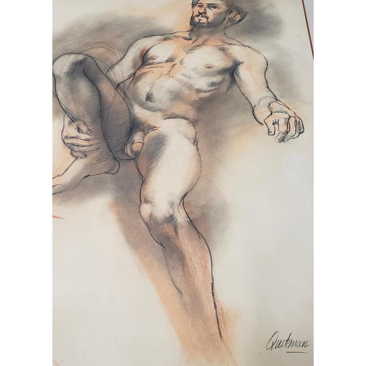 Gerahmte figurale Aktstudie in Holzkohle von John Quitman, Vintage 5