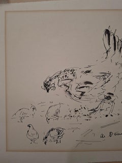 Andre Dunoyer De Segonzac (French, 1884-1974) Pen & Ink "Chickens" C.1930's