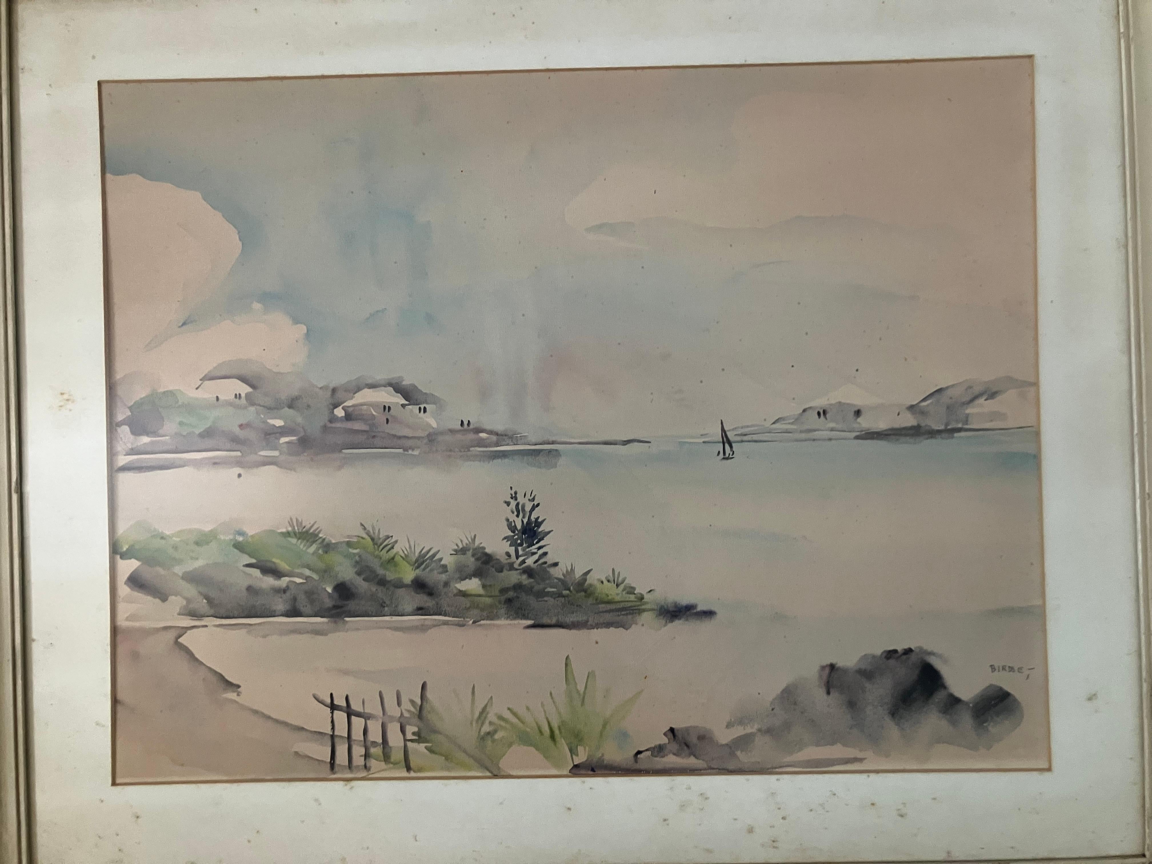 Alfred Birdsey: 1912-1996. Ein bekannter Künstler, der in England geboren wurde, aber den größten Teil seines Lebens auf den Bermudas verbracht hat. Er ist fast ausschließlich für seine Bermuda-Aquarelle wie dieses bekannt. Seine Auktionsergebnisse