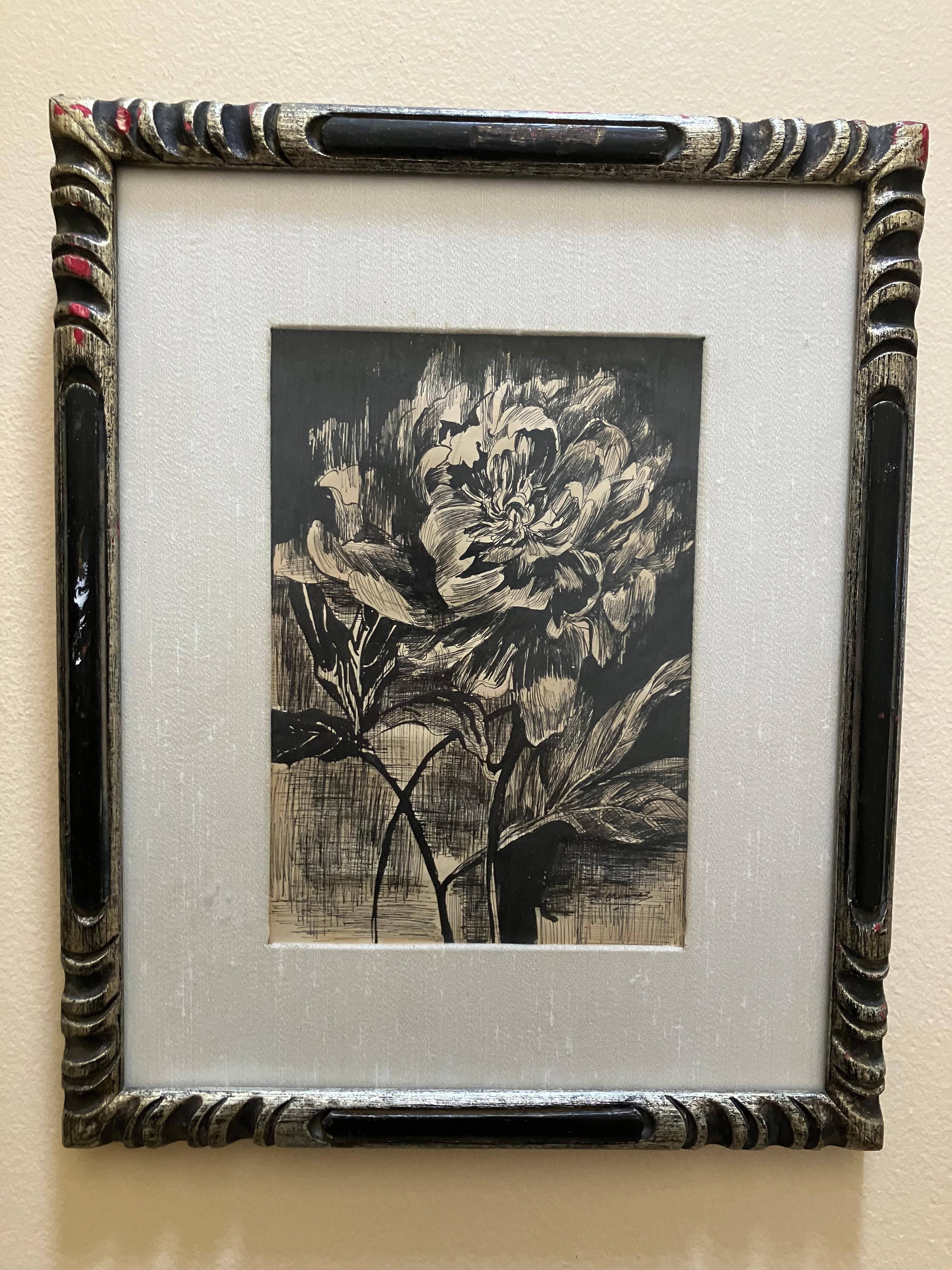 Mystery Signed Pen and Ink Floral - Art by Unknown