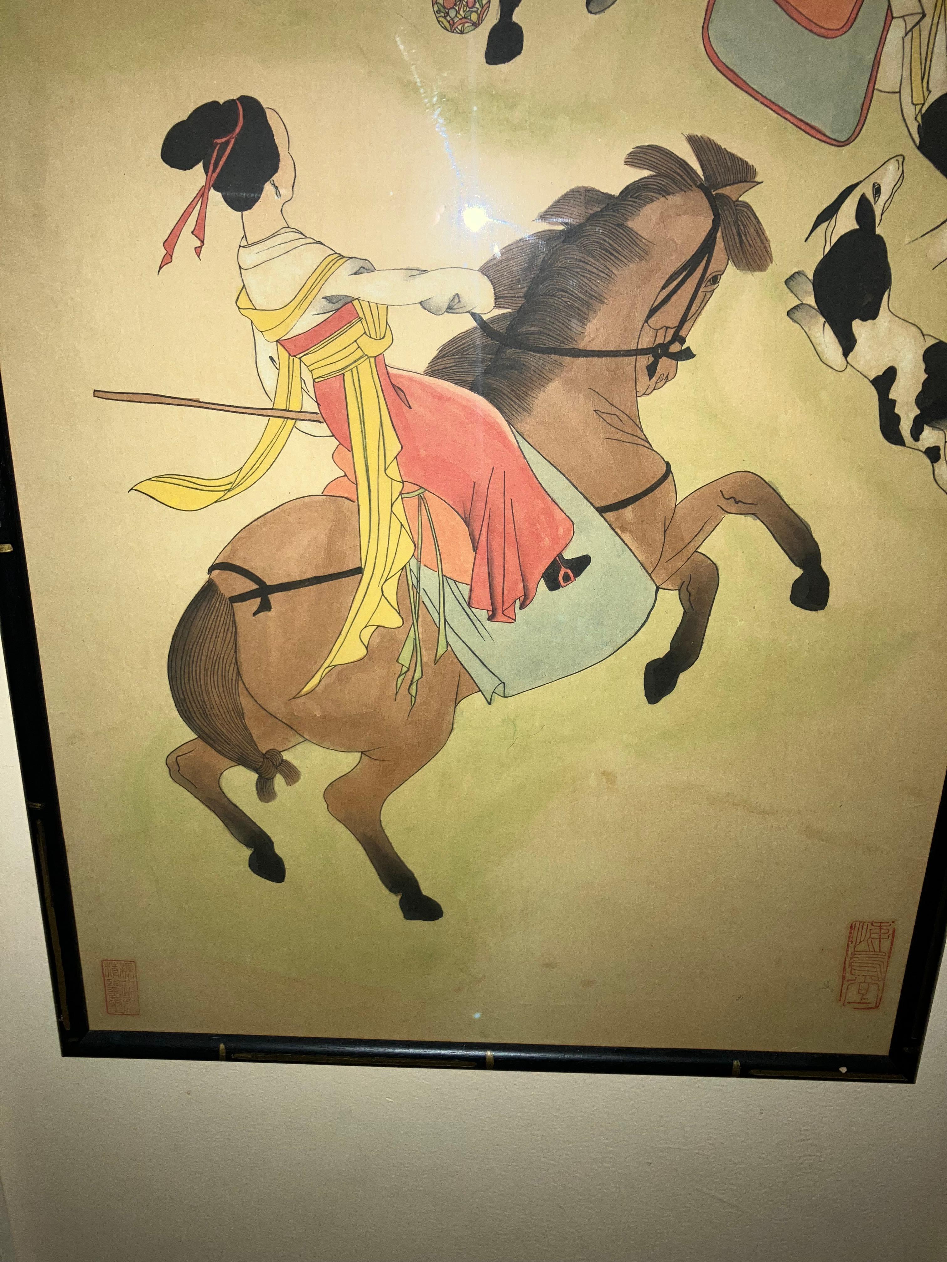 Antique Chinese Watercolor Emperor Qin Shi Huang Qin Dynasty For Sale 1
