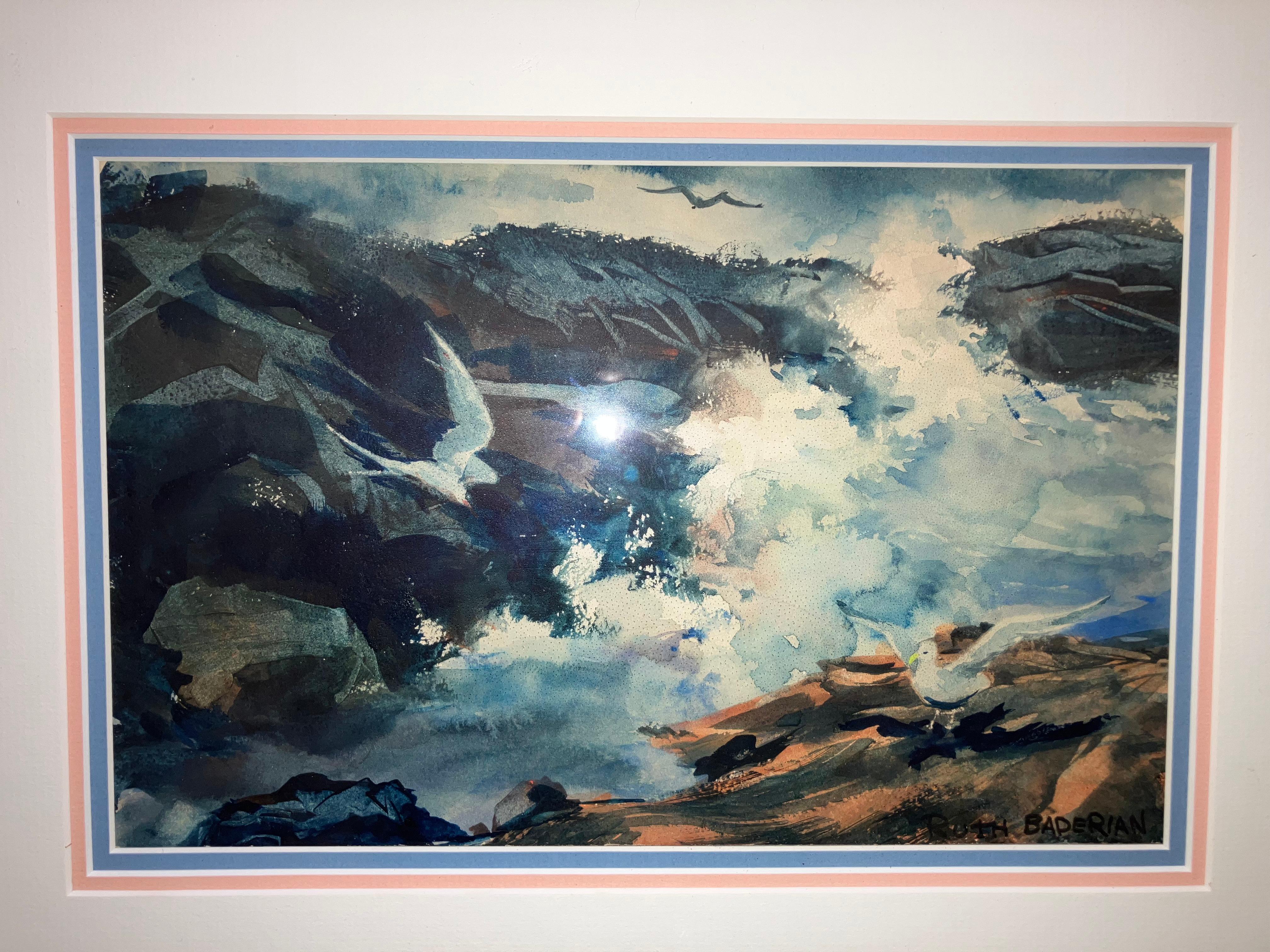 Unknown Landscape Art - Ruth Baderian Seagulls and crashing waves