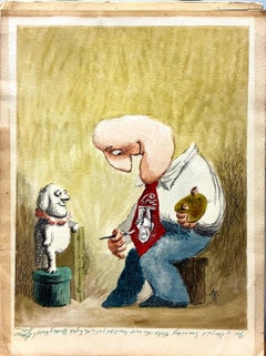 Cartone animato di un animale domestico e del suo padrone in acquerello