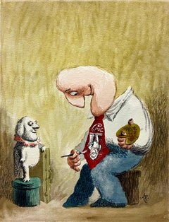 Cartone animato di un animale domestico e del suo padrone in acquerello