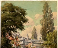 Belle Epoque Watercolor of 18th-century Courtiers Playing Shuttlecock Game