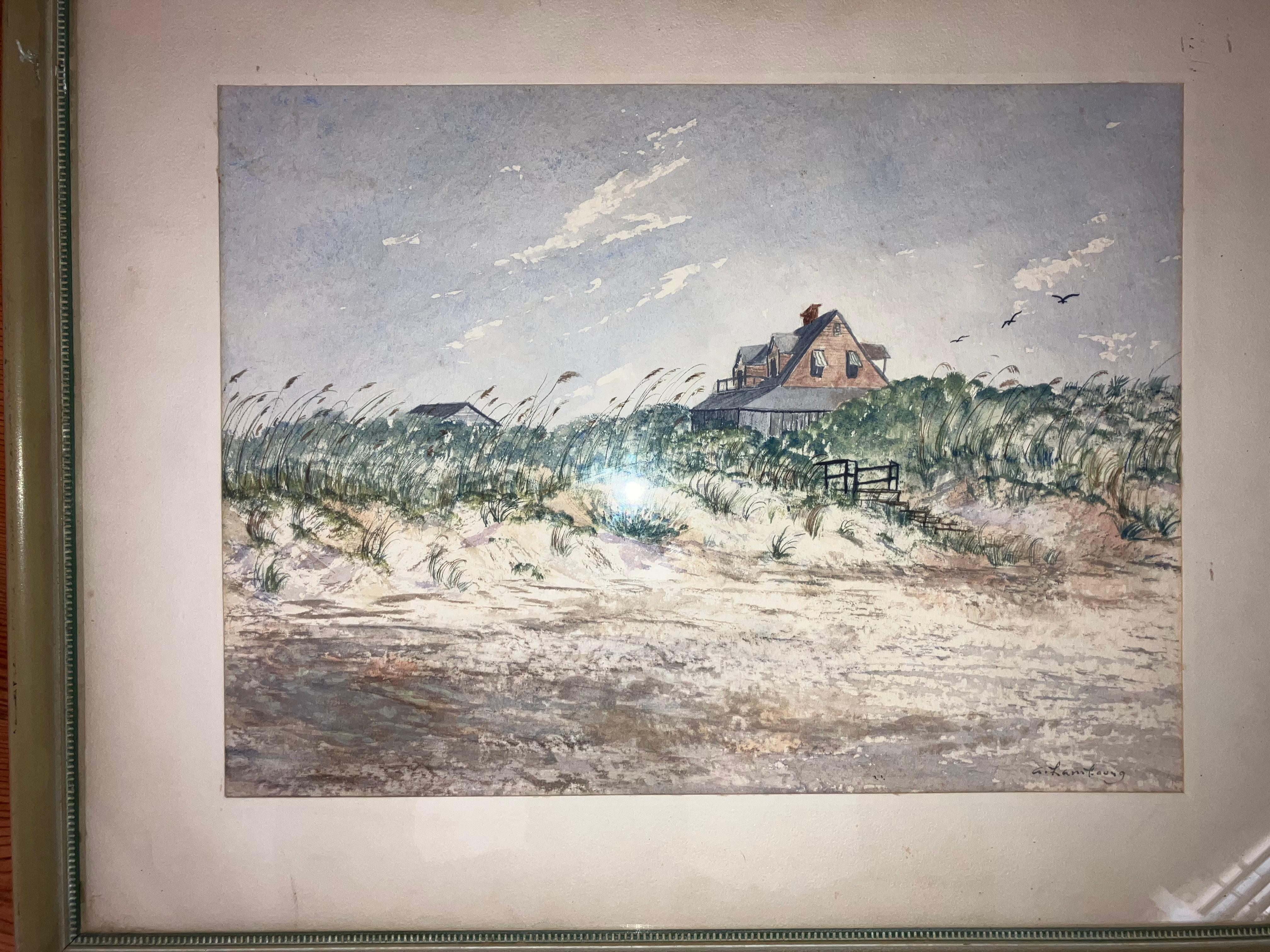 Andre Hambourg: 1909-1999. Well, listed French artist with auction results over$14,000 for a watercolor and much more for oil paintings. This fabulous rendering of a beach house could possibly be in the United States as he painted and showed