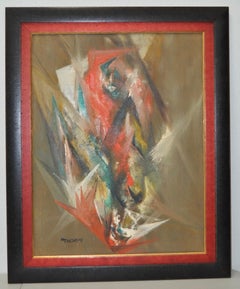 Harriet Thorpe "Uccello di fuoco" Pittura ad olio astratta originale degli anni '60 circa