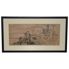 Antique Jean Carlu "Breaking the Chains" Original Charcoal on Paper c.1920s