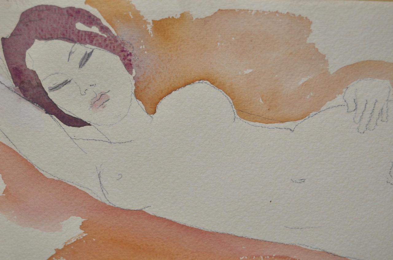 Figural Nude Watercolor by French Artist Alain Bonnefoit c.1969 3