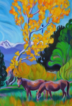 Tracy Turner Sheppard "Turning to Beauty" Two Horses Oil Painting, circa 2015