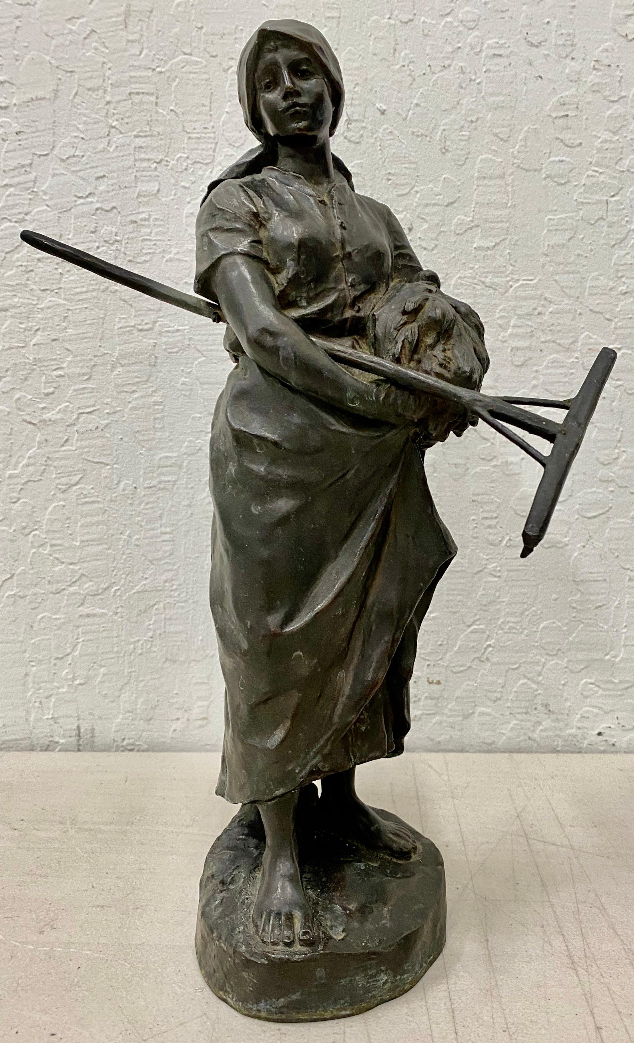 Hans Muller (Austria, 1873-1937) "Young Seamstress w/ Sickle & Rake" Original Bronze 19th c.

Dimensions 5" x 4" at the base x 15" high.

Signed at the base. Very good condition.

Hans Müller was born in 1873. He was a sculptor, and the son of