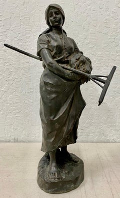 Hans Muller "Young Seamstress w/ Sickle & Rake" Original Bronze 19th c.