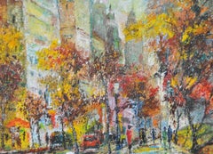 David Heath "Autumn in New York" Original Oil Painting c.1960s
