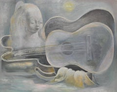 Nura Ulreich Paesaggio musicale da sogno Pittura a olio originale del 1930 circa