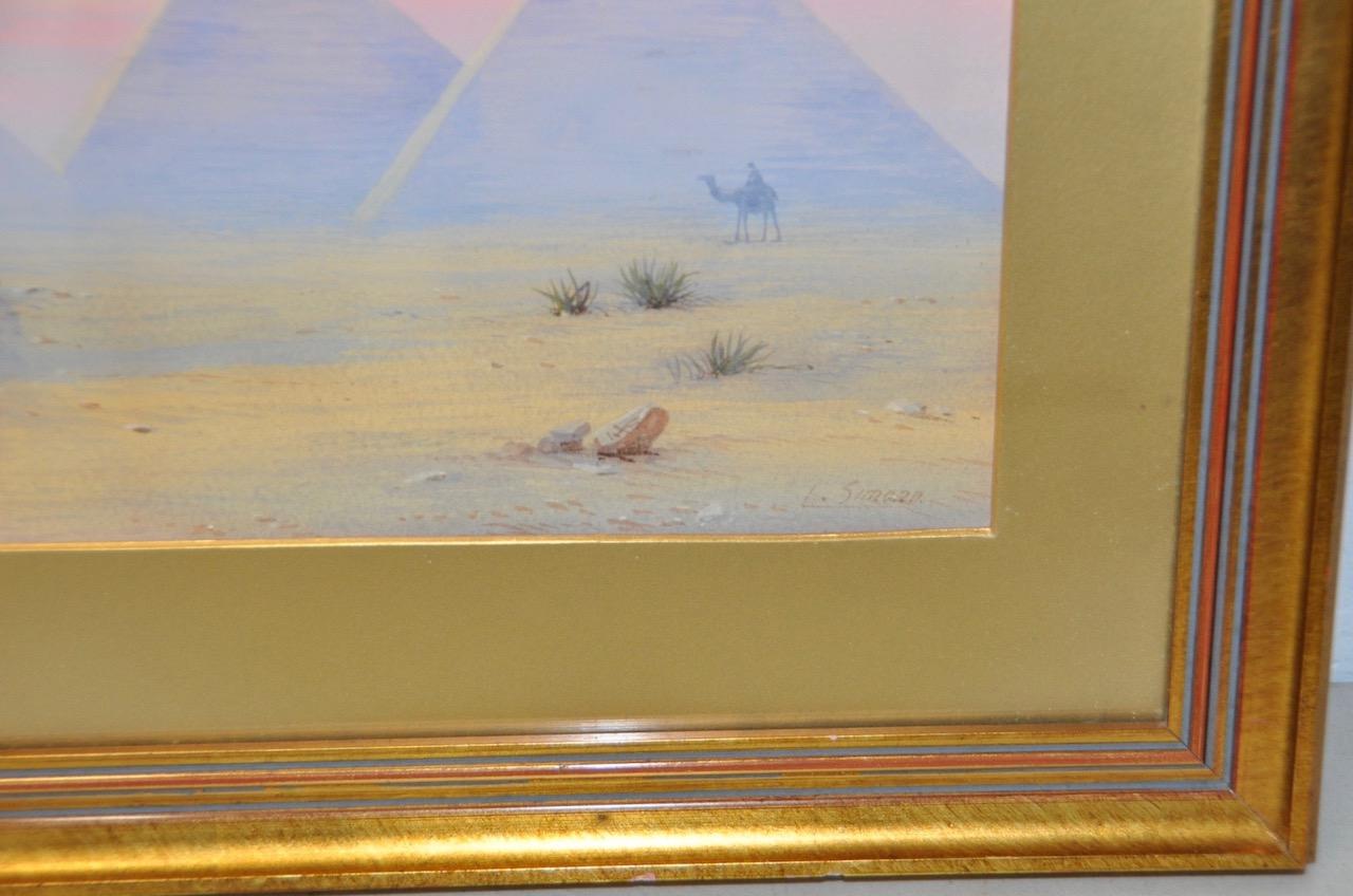 19th Century Watercolor Pyramids at Giza - Beige Landscape Art by Unknown