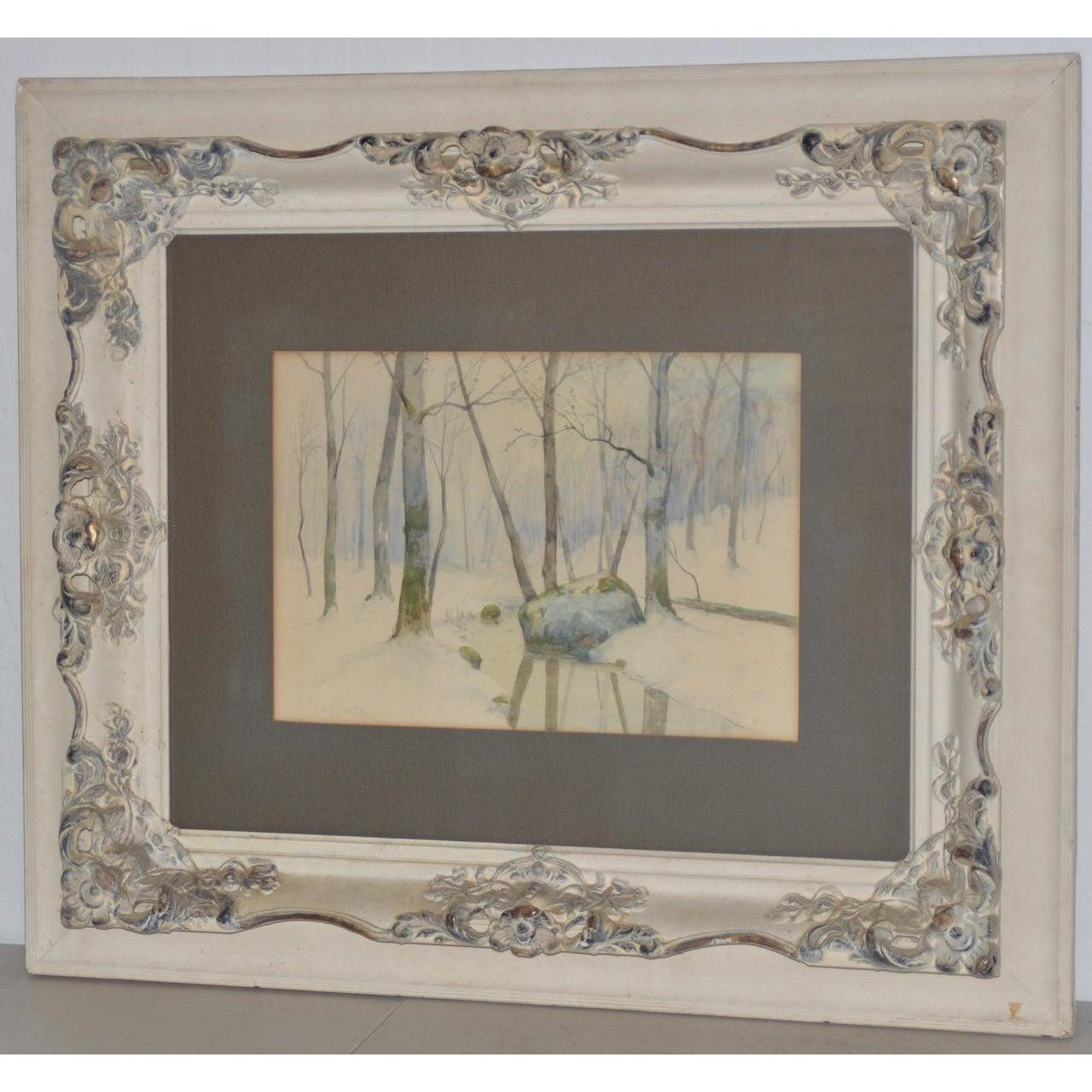 Rufus Way Smith Winterwaldlandschaft Aquarell ca. 1880 im Angebot 2