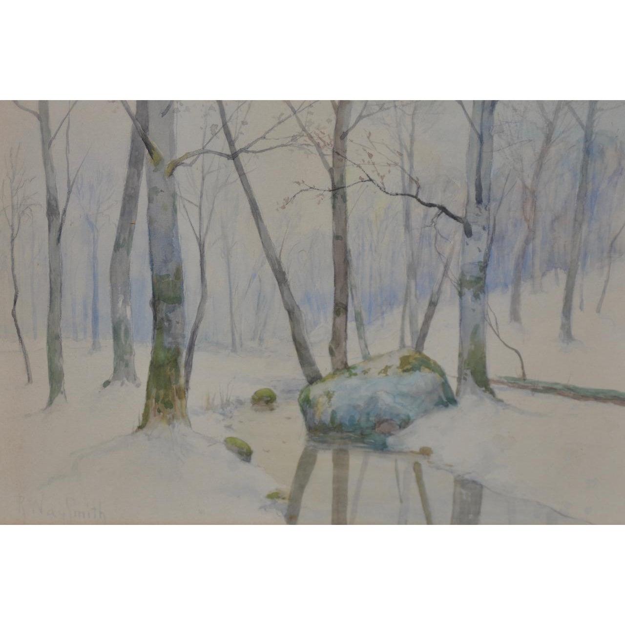 Rufus Way Smith Winterwaldlandschaft Aquarell ca. 1880 im Angebot 3