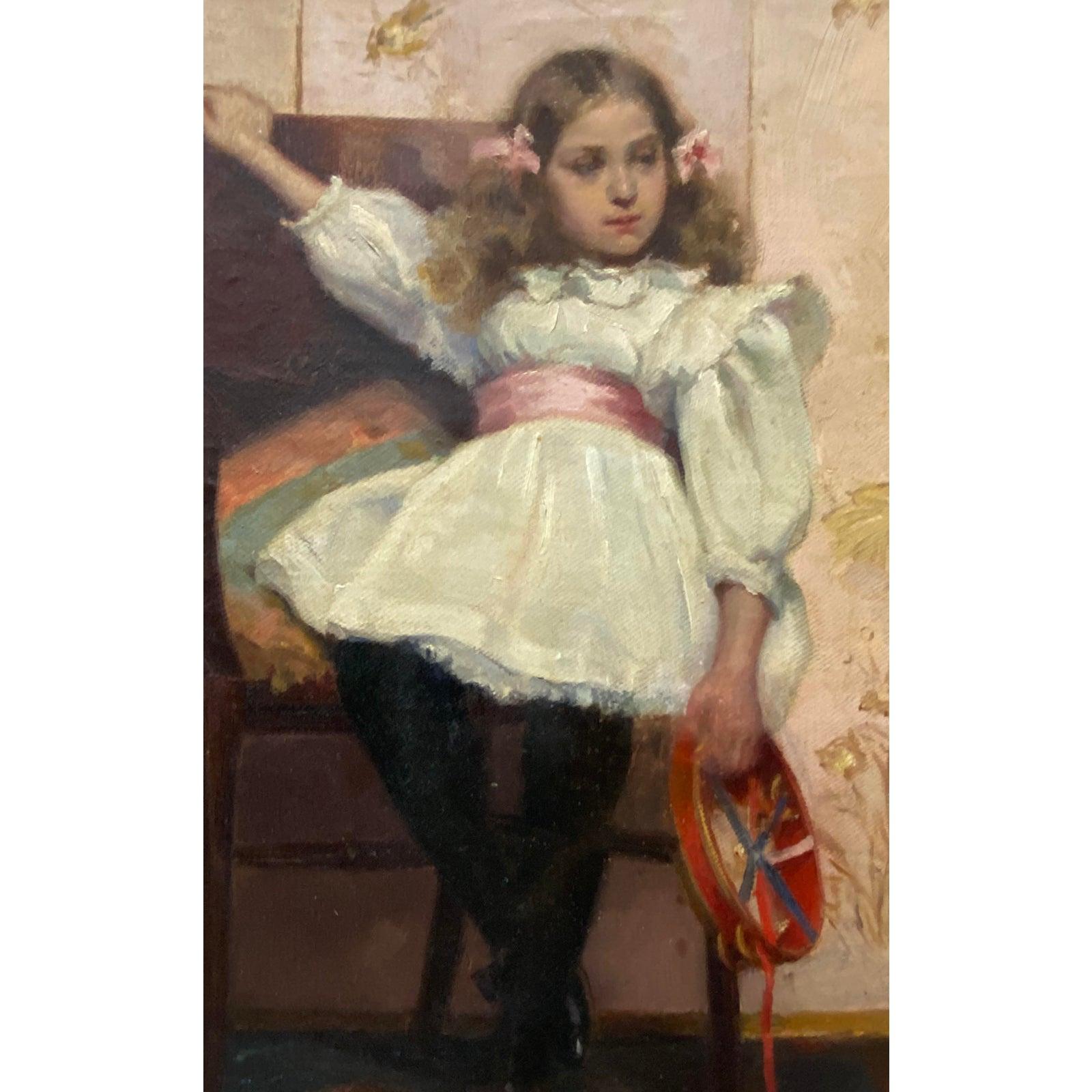 Ellen Starbuck Antique Oil Painting Girl w/ Tambourine 19th c.

Oil on canvas. Dimensions 10