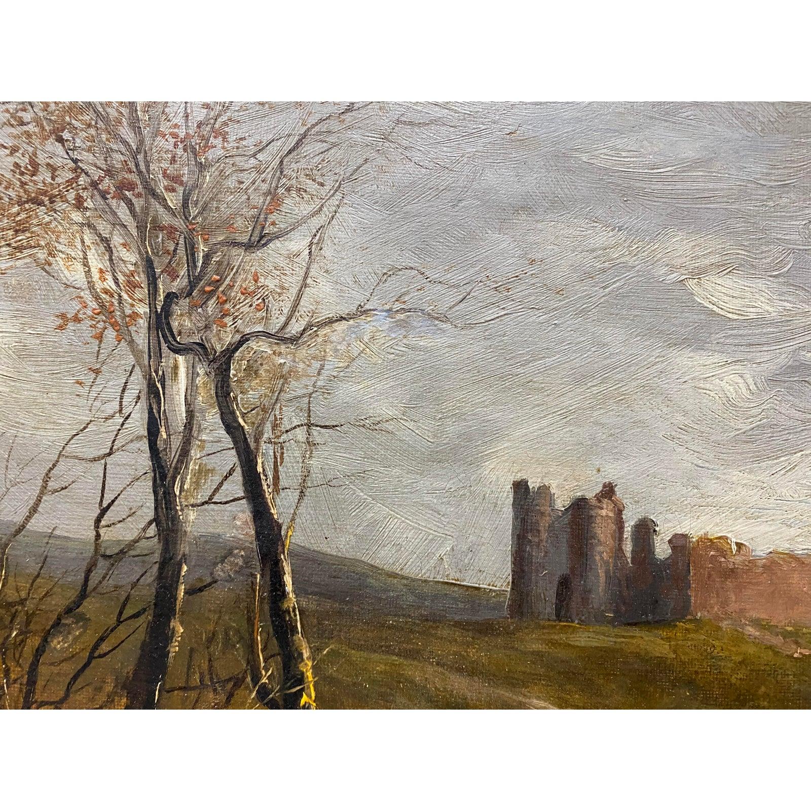 W. W. Goddard 19th Century Painting of Castle Ruins - Brown Landscape Painting by Walter W Goddard