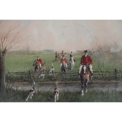 Mid 20th Century "Brooks & Rails" English Fox Hunt Watercolor