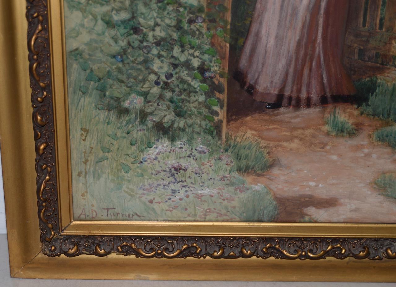 D.A.D. Turner Aquarellporträt einer jungen Frau im Gartentor von Gardens Gate um 1910 (Impressionismus), Art, von Unknown