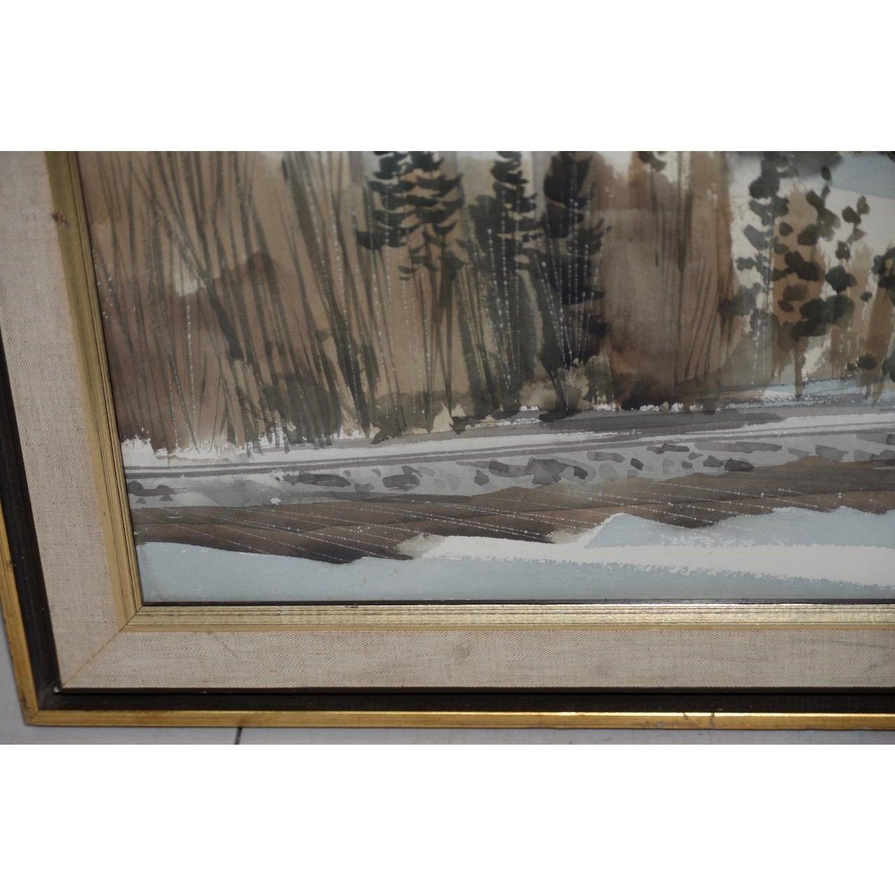 Jack Hambleton Snowy Industrial Landscape Watercolor c.1970 For Sale 3