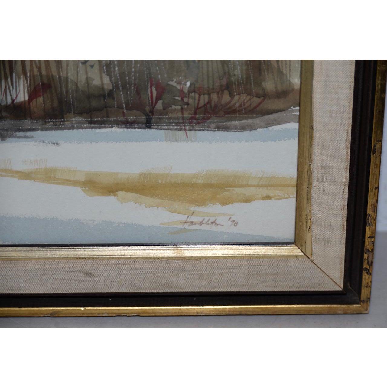 Jack Hambleton Snowy Industrial Landscape Watercolor c.1970 For Sale 4