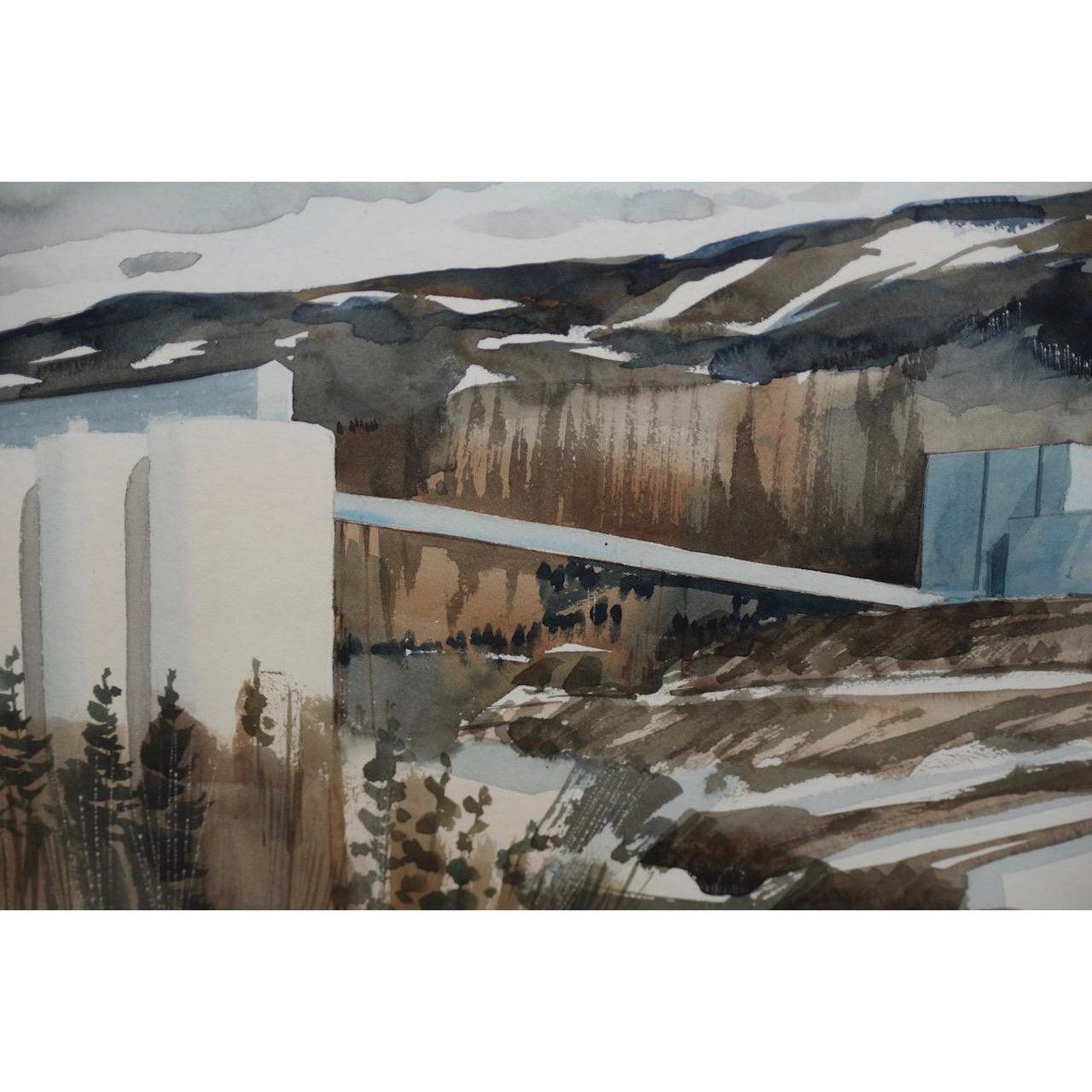 Jack Hambleton - Aquarelle - Paysage industriel en forme de neige, vers 1970 en vente 5