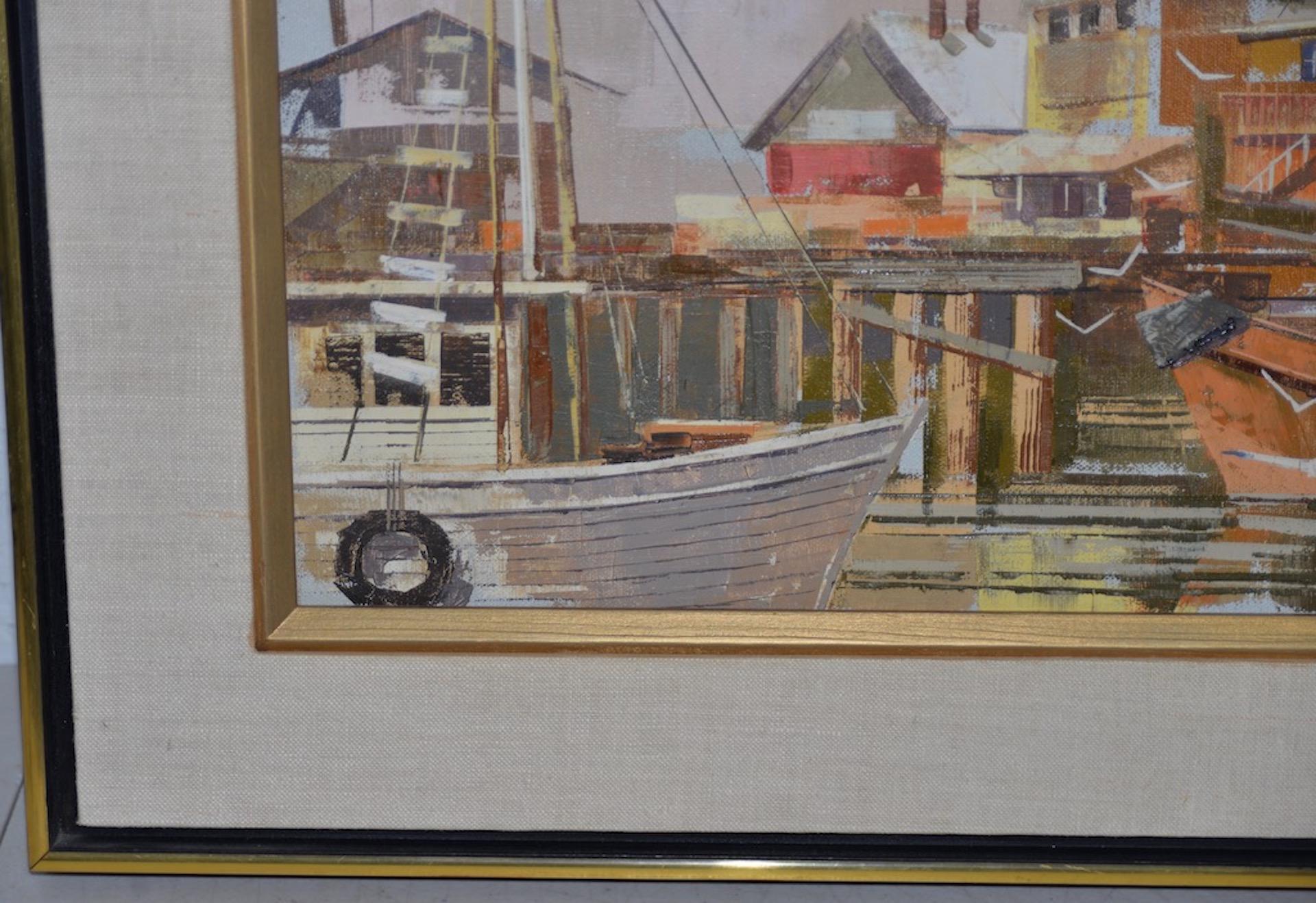 Peinture à l'huile originale de Jack Wilson « Harbor Bustle » (buste de port) vers 1970 en vente 4