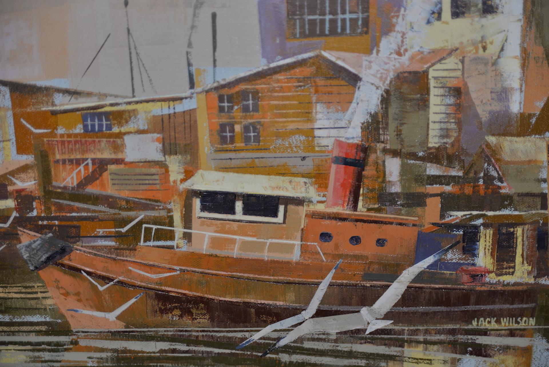 Peinture à l'huile originale de Jack Wilson « Harbor Bustle » (buste de port) vers 1970 en vente 5