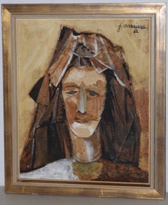 Joaquim Sarriera Puigjaner Original Collage Mixed Media Portrait c.1962