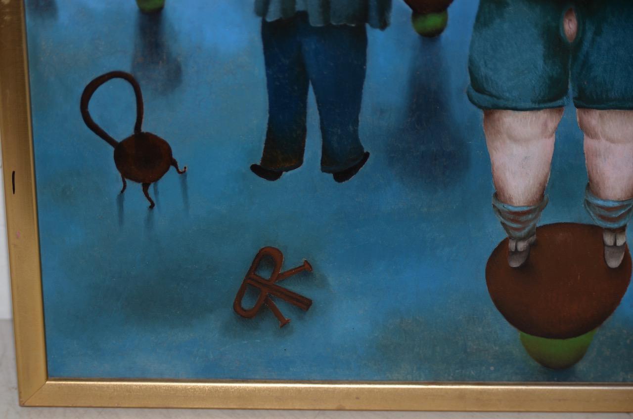 Paisaje surrealista con figuras de Rachid Kamoun C.1959 en venta 4