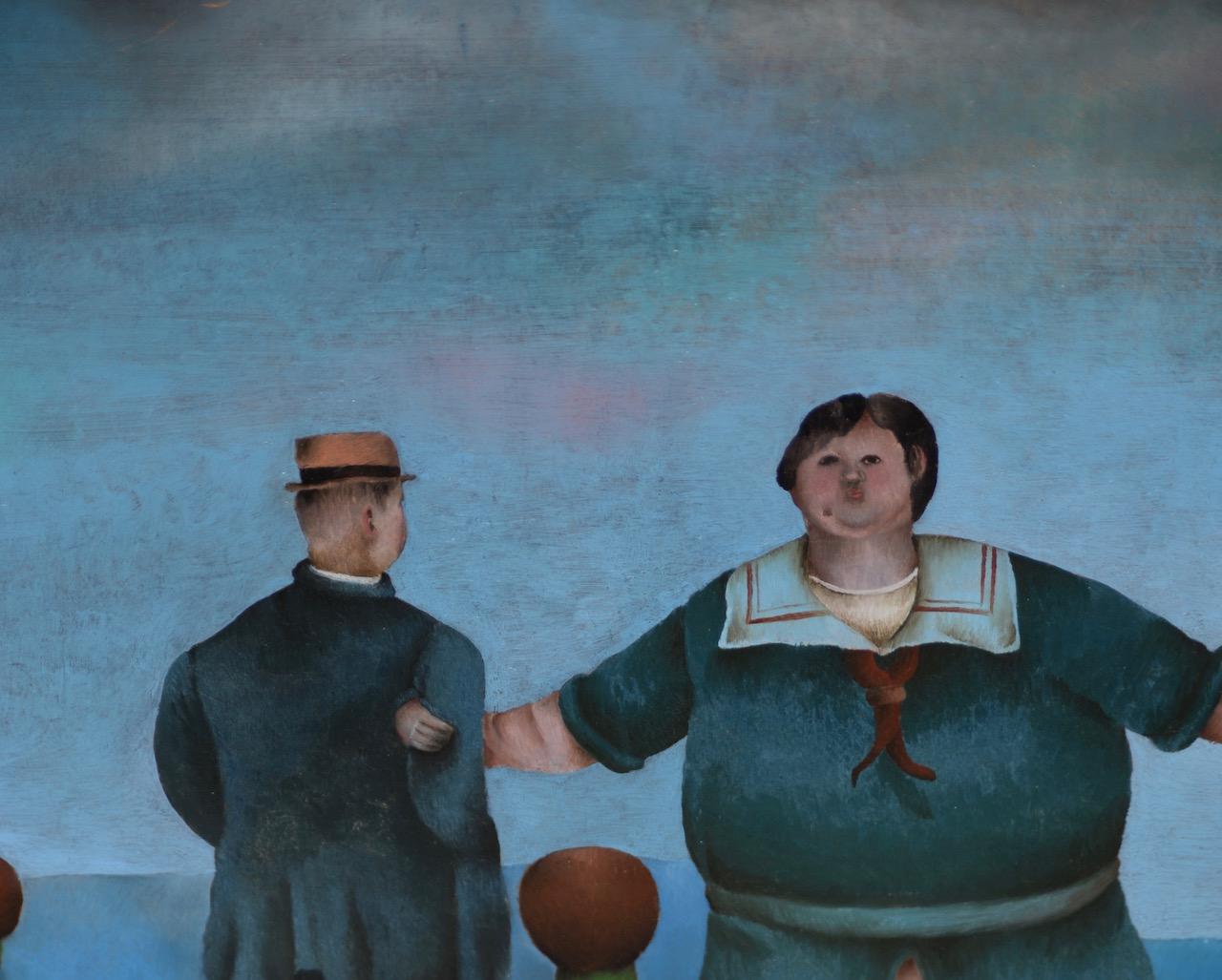 Paisaje surrealista con figuras de Rachid Kamoun C.1959 en venta 5