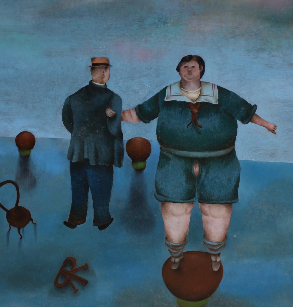 Paisaje surrealista con figuras de Rachid Kamoun C.1959 en venta 6