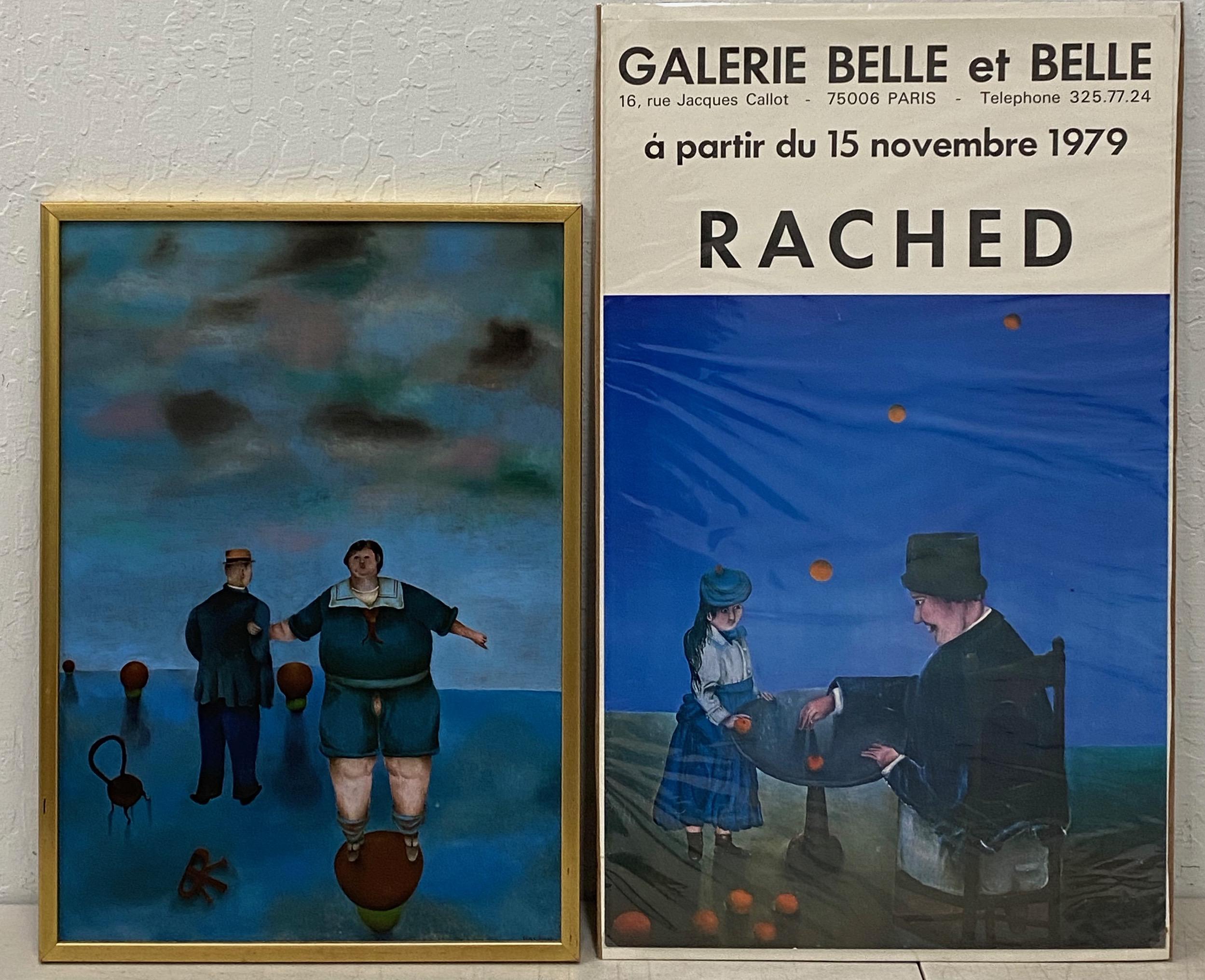 Paisaje surrealista con figuras de Rachid Kamoun C.1959 en venta 8