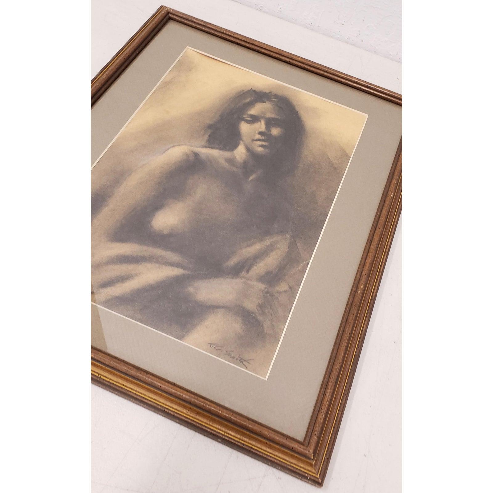 Portrait en graphite fin de belle jeune femme par R.G. Le Smith en vente 2