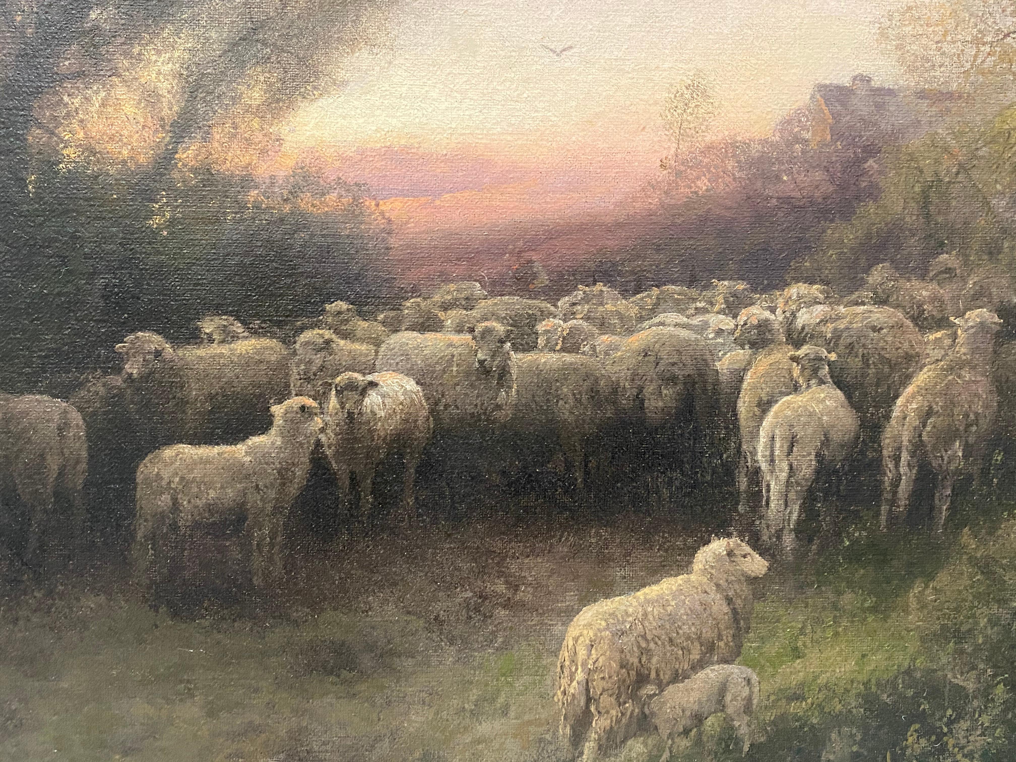 Hermann Ottomar Herzog Luminous Landscape W/ Sheep C.1900 - Painting by Hermann Herzog
