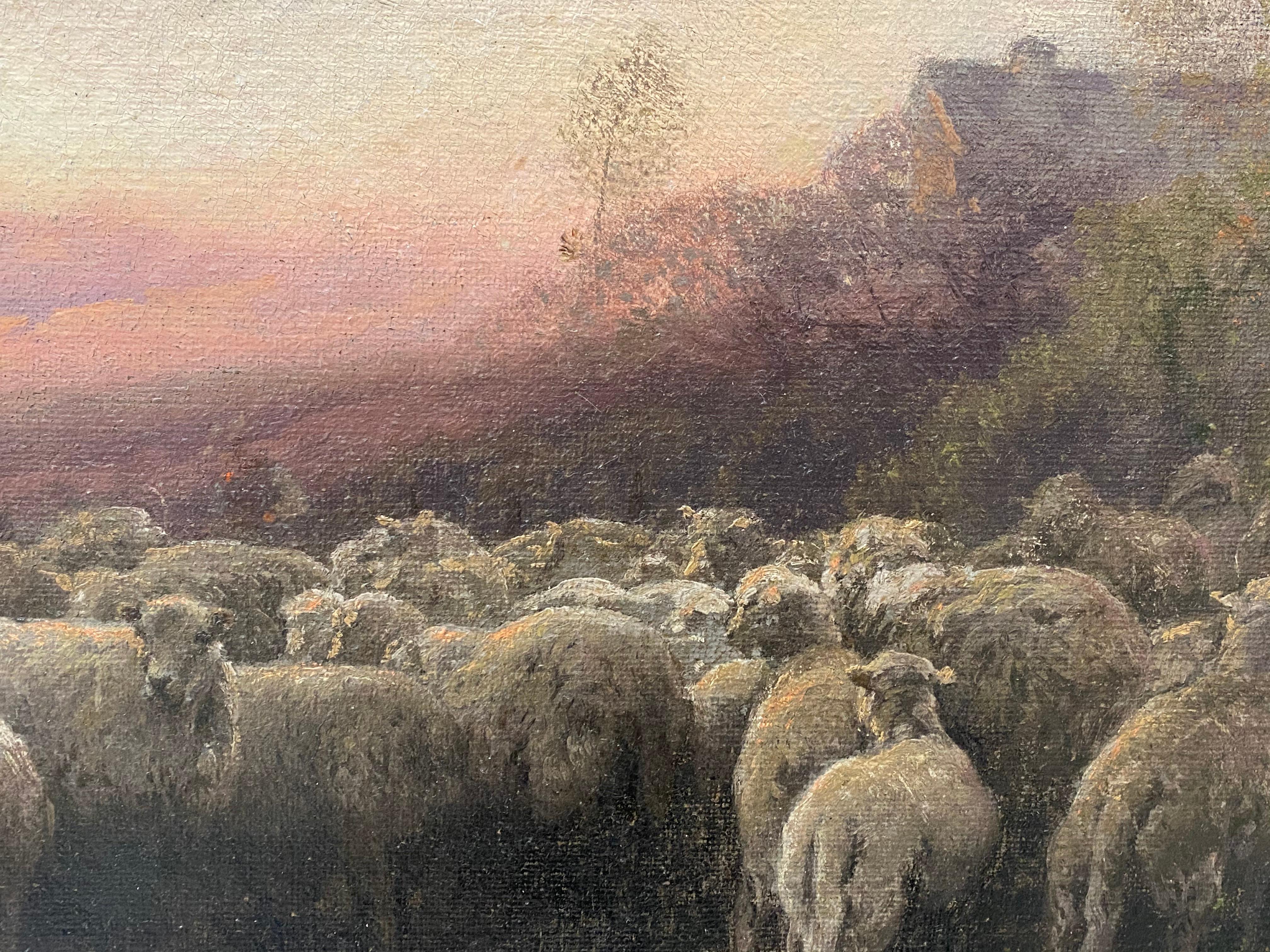 Hermann Ottomar Herzog Luminous Landscape W/ Sheep C.1900 - Impressionist Painting by Hermann Herzog